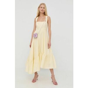 Bavlnené šaty Bardot žltá farba, midi, áčkový strih vyobraziť
