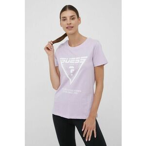 Bavlnené tričko Guess fialová farba, vyobraziť