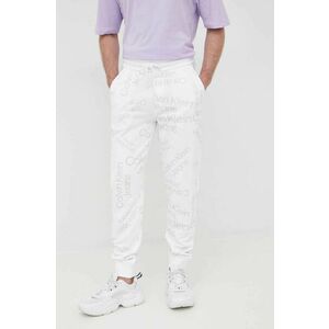 Bavlnené tepláky Calvin Klein Jeans pánske, biela farba, vzorované vyobraziť