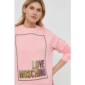 Bavlnená mikina Love Moschino dámska, ružová farba, s nášivkou vyobraziť