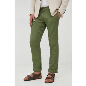 Ľanové nohavice La Martina pánske, zelená farba, rovné vyobraziť