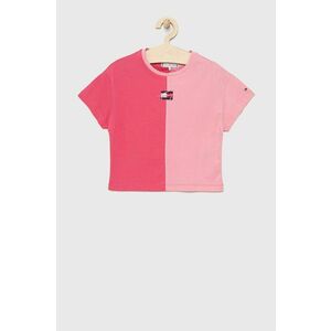 Detské bavlnené tričko Tommy Hilfiger ružová farba, vyobraziť
