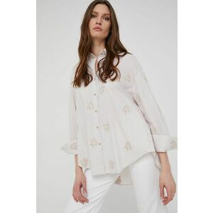 Bavlnená košeľa Answear Lab dámska, béžová farba, voľný strih, s klasickým golierom vyobraziť