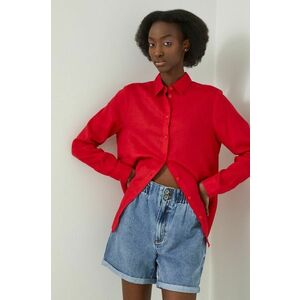Ľanová košeľa Medicine dámska, červená farba, regular, s klasickým golierom vyobraziť