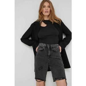 Rifľové krátke nohavice Answear Lab dámske, čierna farba, jednofarebné, vysoký pás vyobraziť