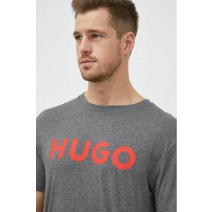 Bavlnené tričko HUGO šedá farba, s potlačou vyobraziť