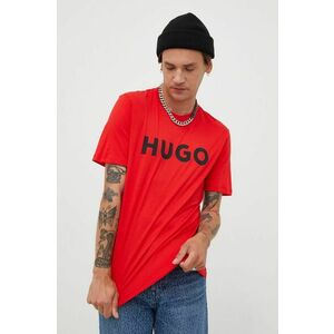 Bavlnené tričko HUGO červená farba, s potlačou vyobraziť