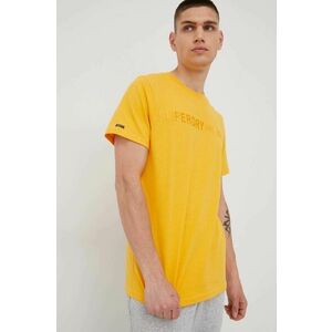 Bavlnené tričko Superdry žltá farba, s nášivkou vyobraziť