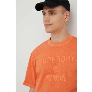 Bavlnené tričko Superdry oranžová farba, s nášivkou vyobraziť