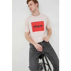 Bavlnené tričko HUGO ružová farba, s potlačou vyobraziť
