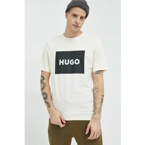 Bavlnené tričko HUGO béžová farba, s potlačou vyobraziť