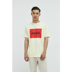 Bavlnené tričko HUGO béžová farba, s potlačou vyobraziť