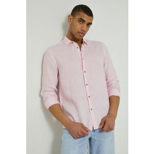 Ľanová košeľa Medicine pánska, ružová farba, regular, s klasickým golierom vyobraziť