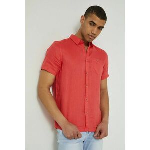 Ľanová košeľa Medicine pánska, červená farba, regular, s klasickým golierom vyobraziť