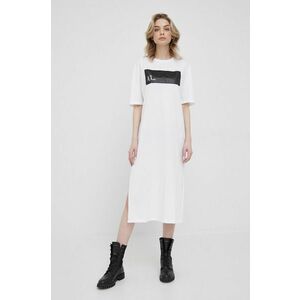 Bavlnené šaty Armani Exchange biela farba, mini, rovný strih vyobraziť