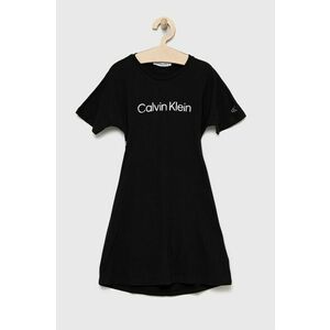 Dievčenské bavlnené šaty Calvin Klein Jeans čierna farba, mini, rovný strih vyobraziť