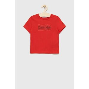 Detské bavlnené tričko Calvin Klein Jeans červená farba, s potlačou vyobraziť