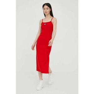 Šaty Tommy Jeans červená farba, midi, priliehavá vyobraziť