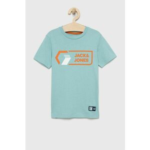 Detské bavlnené tričko Jack & Jones tyrkysová farba, s potlačou vyobraziť