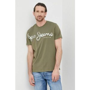 Bavlnené tričko Pepe Jeans Aleron zelená farba, s potlačou vyobraziť