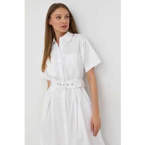 Bavlnené šaty Guess biela farba, mini, áčkový strih vyobraziť