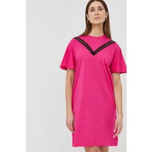 Bavlnené šaty Karl Lagerfeld ružová farba, mini, rovný strih vyobraziť