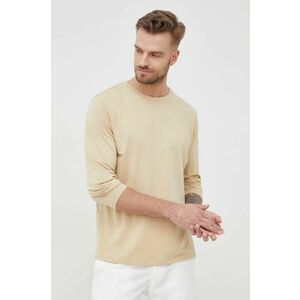 Tričko s dlhým rukávom Resteröds pánske, béžová farba, jednofarebné vyobraziť