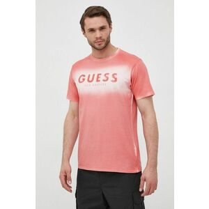 Bavlnené tričko Guess ružová farba, s potlačou vyobraziť