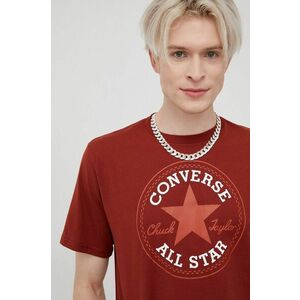 Bavlnené tričko Converse hnedá farba, s potlačou vyobraziť
