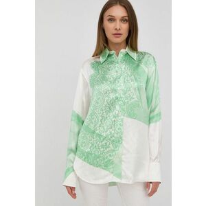 Košeľa Victoria Beckham dámska, zelená farba, voľný strih, s klasickým golierom vyobraziť
