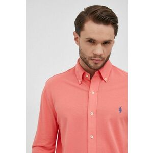 Bavlnená košeľa Polo Ralph Lauren pánska, oranžová farba, regular, s golierom button-down vyobraziť