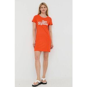 Bavlnené šaty Love Moschino oranžová farba, mini, rovný strih vyobraziť