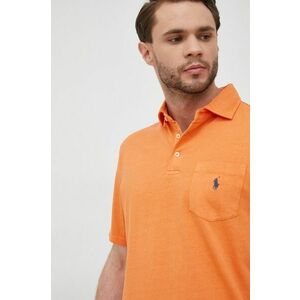 Polo tričko s prímesou ľanu Polo Ralph Lauren oranžová farba, jednofarebné vyobraziť