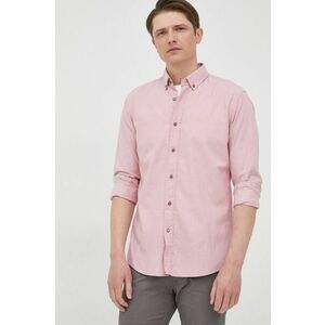 Bavlnená košeľa BOSS pánska, ružová farba, slim, s golierom button-down vyobraziť