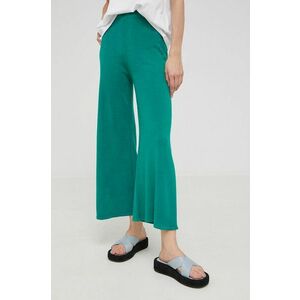 Vlnené nohavice Answear Lab dámske, zelená farba, široké, vysoký pás vyobraziť