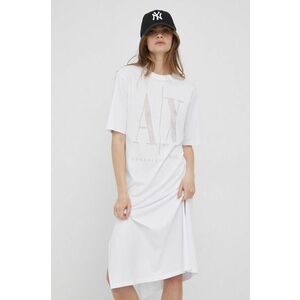 Šaty Armani Exchange biela farba, midi, rovný strih vyobraziť