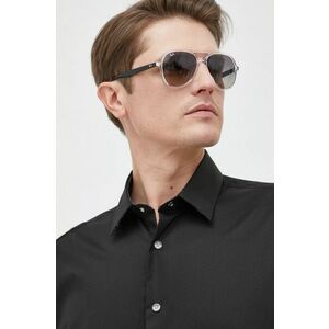 Bavlnená košeľa Karl Lagerfeld pánska, čierna farba, regular, s klasickým golierom vyobraziť
