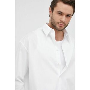 Košeľa Drykorn pánska, biela farba, voľný strih, s klasickým golierom vyobraziť