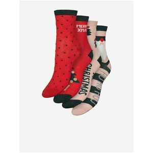 Sada štyroch párov vianočných ponožiek v červenej a ružovej farbe VERO MODA Snowflake vyobraziť