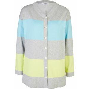 Pletený sveter s gombičkovou légou, strih A, colorblocking vyobraziť