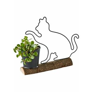 Dekoračná figúrka s mačkou s kvetináčom vyobraziť