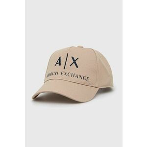 Bavlnená čiapka Armani Exchange béžová farba, s nášivkou vyobraziť