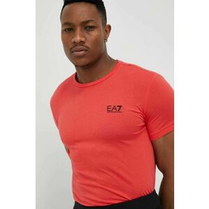 Bavlnené tričko EA7 Emporio Armani červená farba, jednofarebné vyobraziť