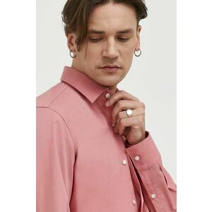Košeľa HUGO pánska, ružová farba, slim, s klasickým golierom vyobraziť