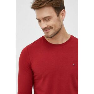 Tričko s dlhým rukávom Tommy Hilfiger pánske, červená farba, jednofarebné vyobraziť