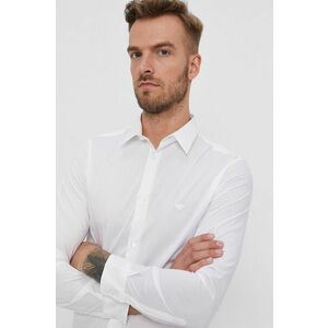 Košeľa Emporio Armani pánska, biela farba, regular, s klasickým golierom vyobraziť