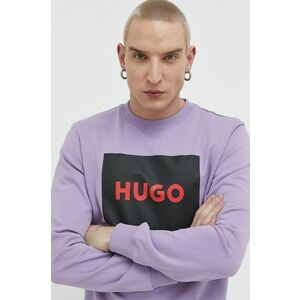 Bavlnená mikina HUGO pánska, fialová farba, s potlačou vyobraziť