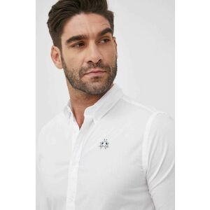Košeľa La Martina pánska, biela farba, slim, s golierom button-down vyobraziť