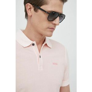 Bavlnené polo tričko BOSS BOSS CASUAL ružová farba, jednofarebné vyobraziť