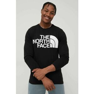 Bavlnené tričko s dlhým rukávom The North Face čierna farba, s potlačou vyobraziť